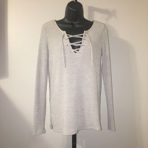 Gray lace up sweater